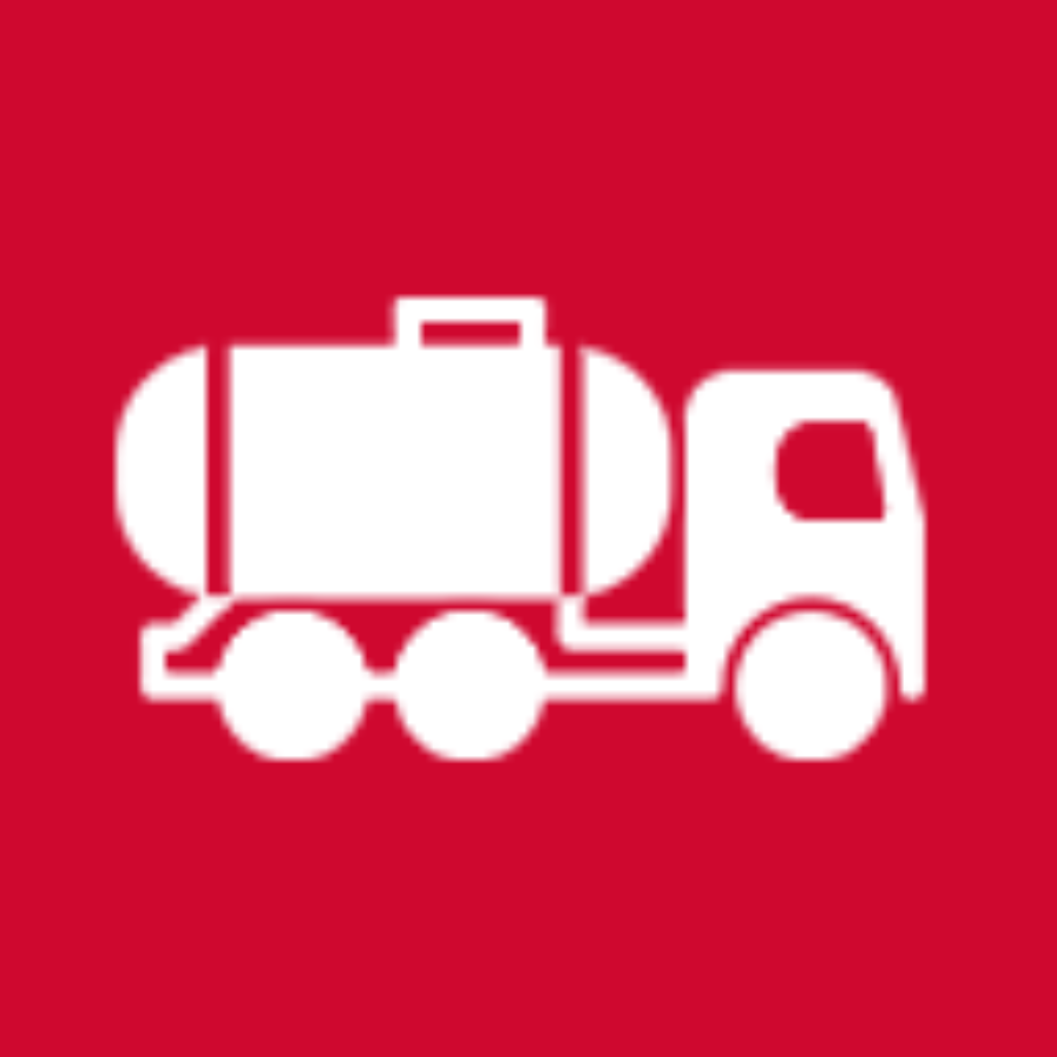 Un camión cisterna blanco sobre un fondo rojo.