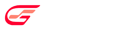 Un logotipo G rojo y blanco sobre un fondo blanco.