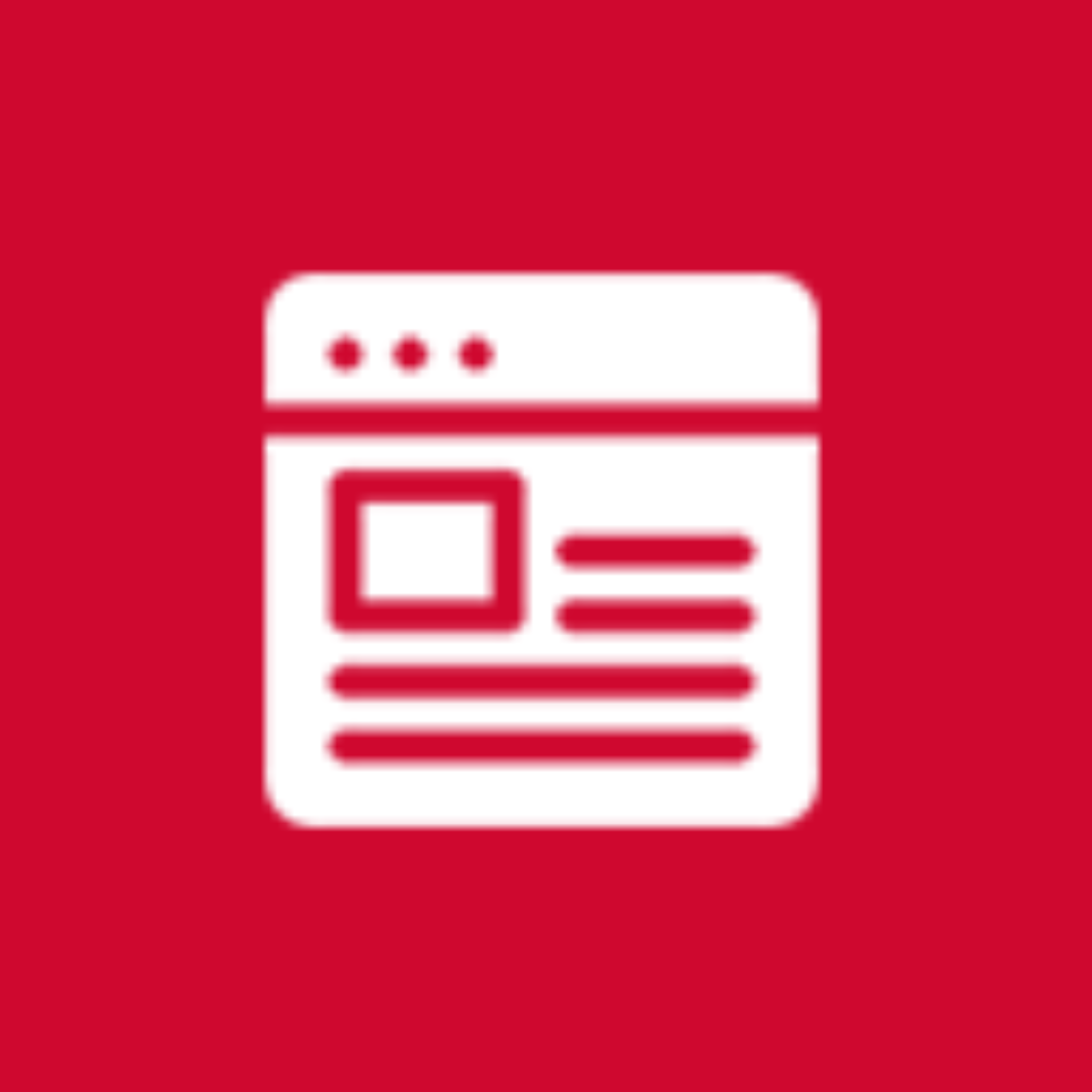 Un icono blanco de una página web sobre un fondo rojo.