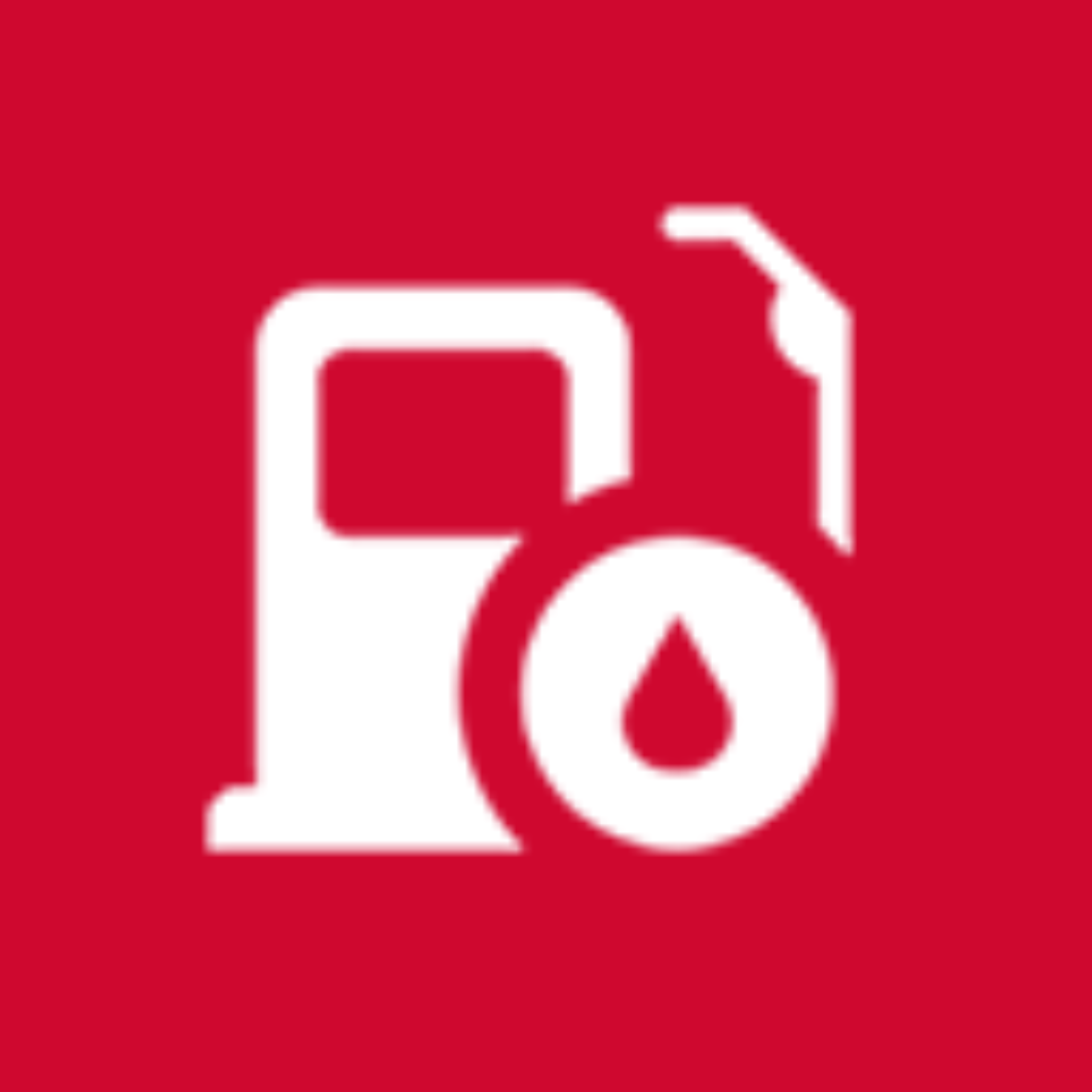Un icono de surtidor de gasolina blanco sobre un fondo rojo
