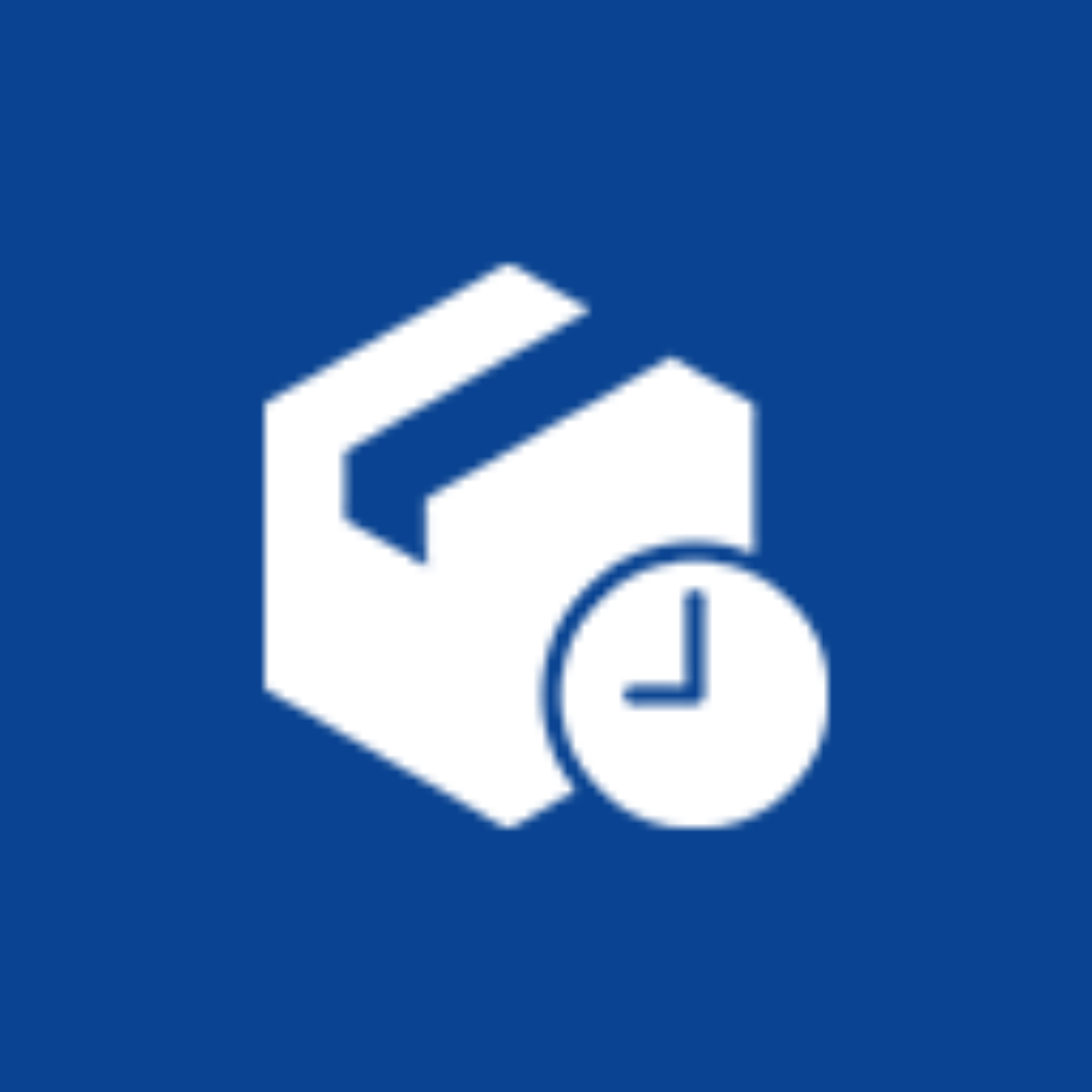 Un icono blanco con un reloj sobre un fondo azul.