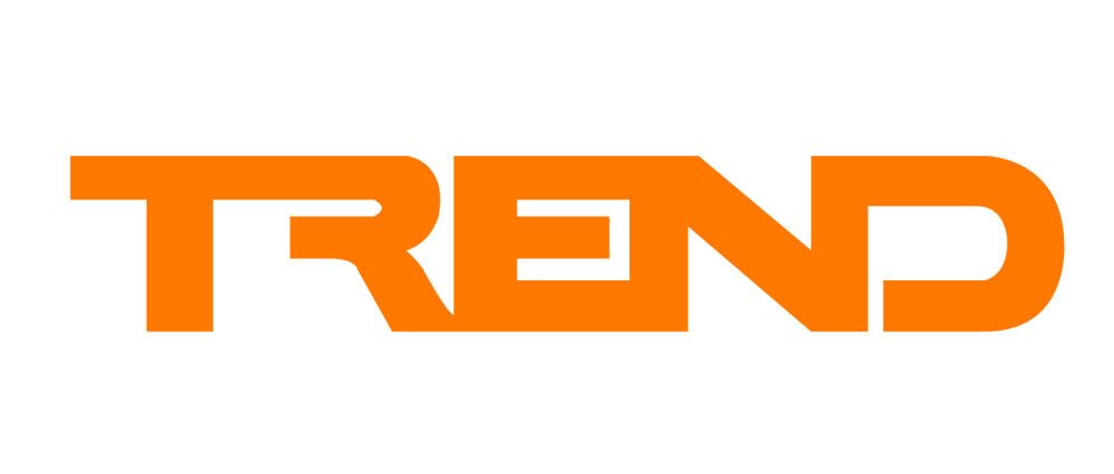 Logotipo “TREND” naranja sobre fondo blanco.