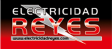 Un logotipo rojo y negro para Electricidad Reyes.