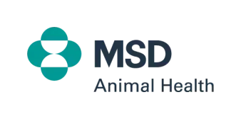 Un logotipo para MSD Salud Animal con un reloj de arena y una flor.