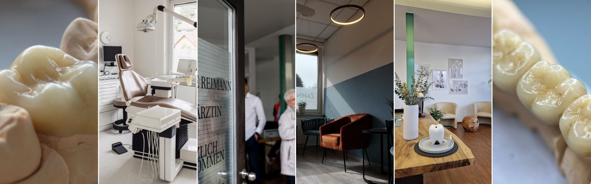 Eine Collage aus Fotos einer Zahnarztpraxis | Zahnmedizin am Neckar