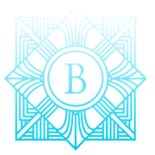 Un logotipo azul con la letra b en el centro