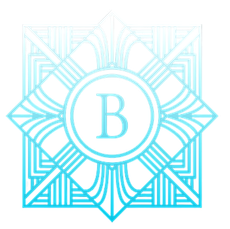 Un logotipo azul con la letra b en el centro