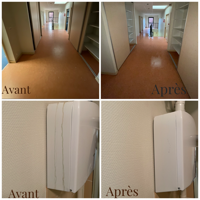 Couloirs et WC avant et après