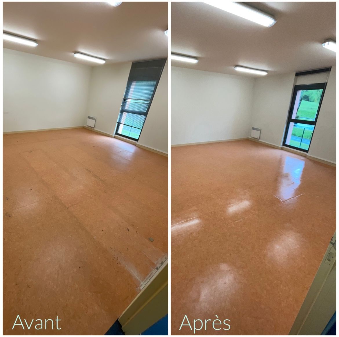 Pièce avec sol orange avant et après