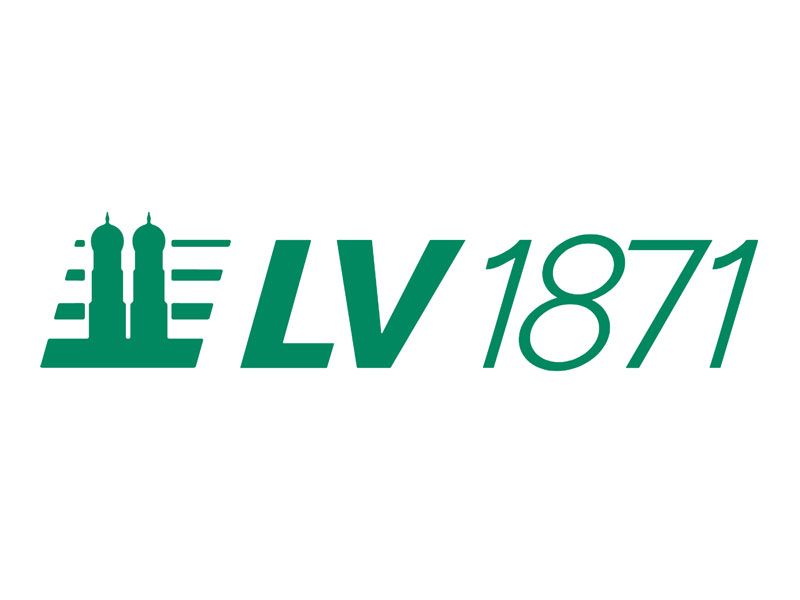 Ein grün-weißes Logo für LV 1871 auf weißem Hintergrund