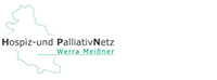 Logo for Hospiz-und PalliativNetz Werra-Meißner featuring a map outline and text in black and teal.