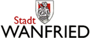 Logo der Stadt Wanfried, Deutschland, mit einem Schildsymbol und dem Wort „Stadt“ über „WANFRIED“.