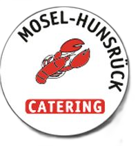 Logo für Mosel-Hunsrück Catering mit einem roten Hummer und Text in einem weißen Kreis.