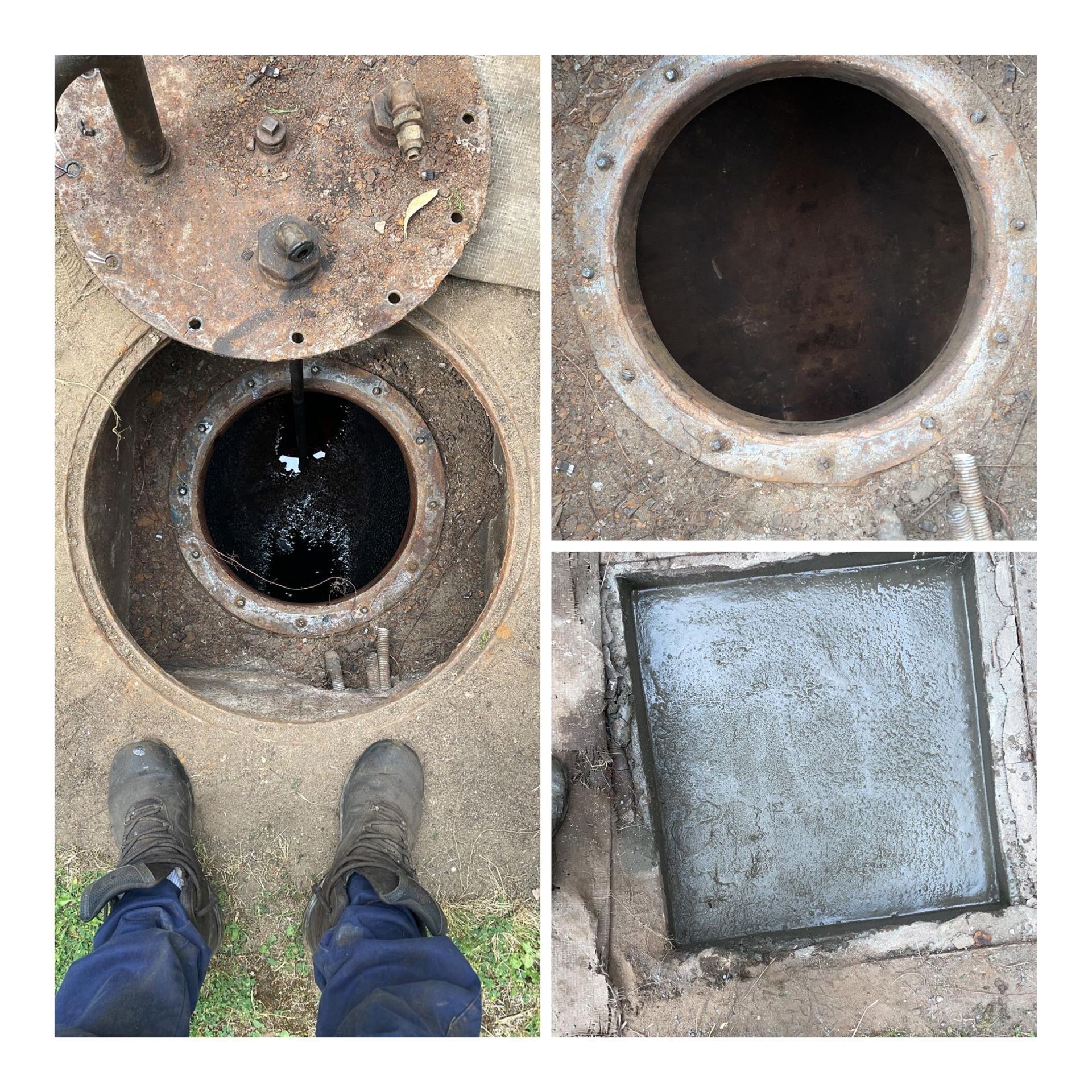 Ouverture d'une cuve présentée avec un triptyque de photos