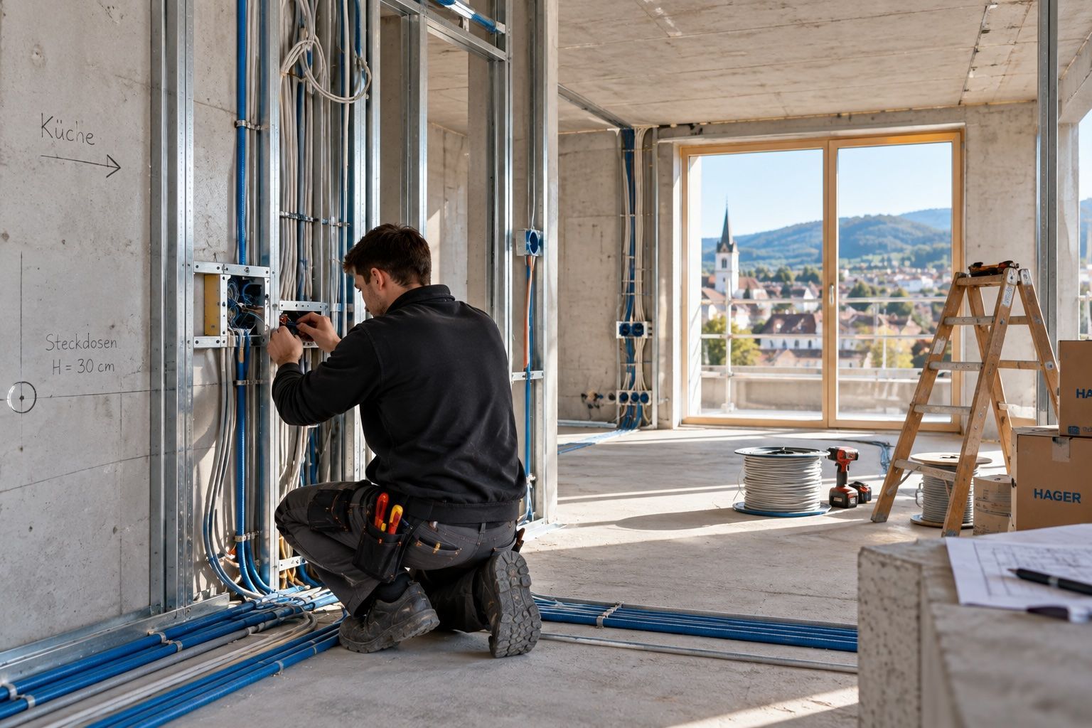 Elektriker bei Elektroinstallation in einem Neubau – Gysin-Debrunner AG Liestal
