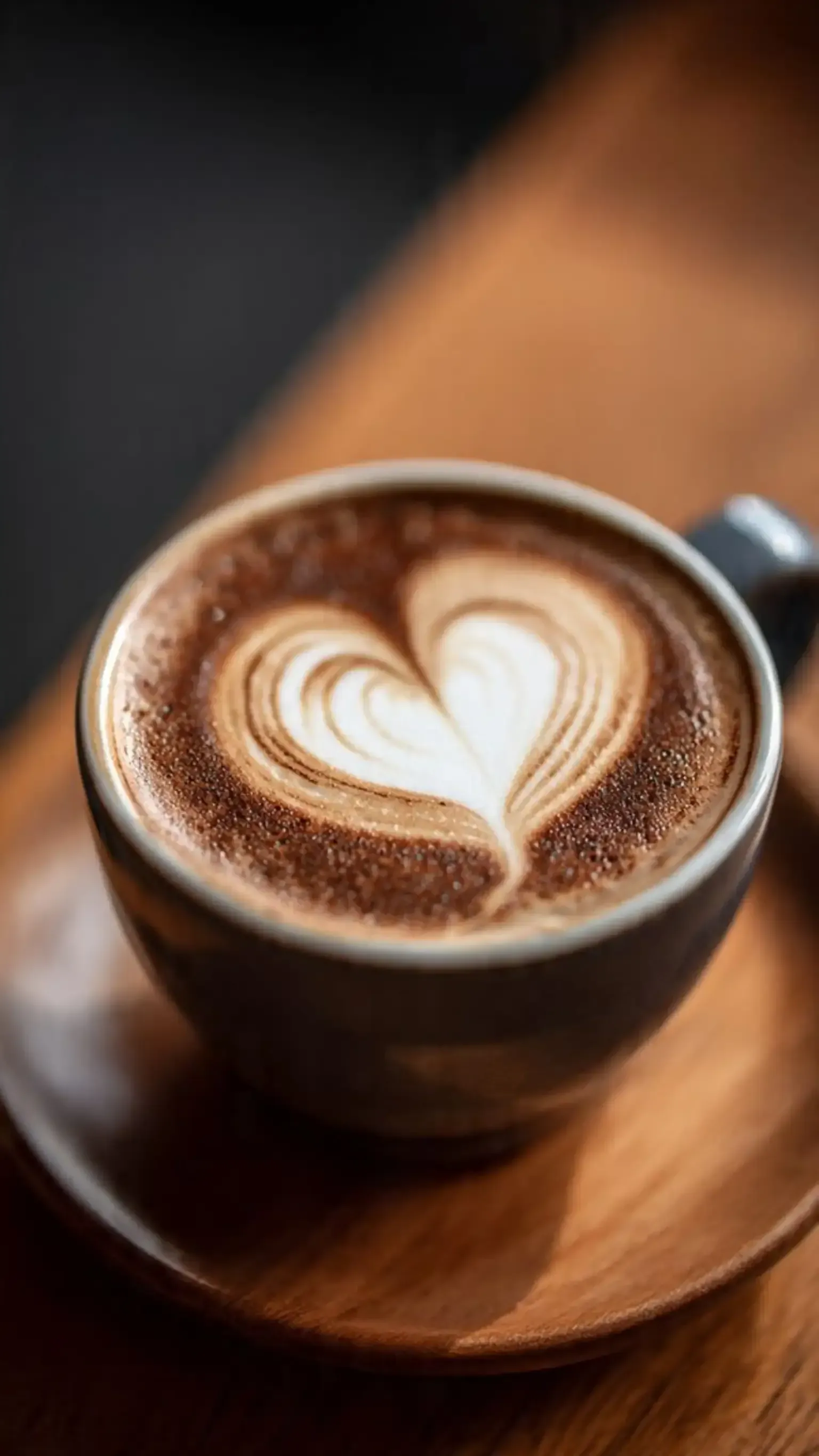 Una taza de café decorada con una figura de espuma en forma de corazón.