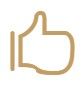 Icono de pulgar hacia arriba de color beige.