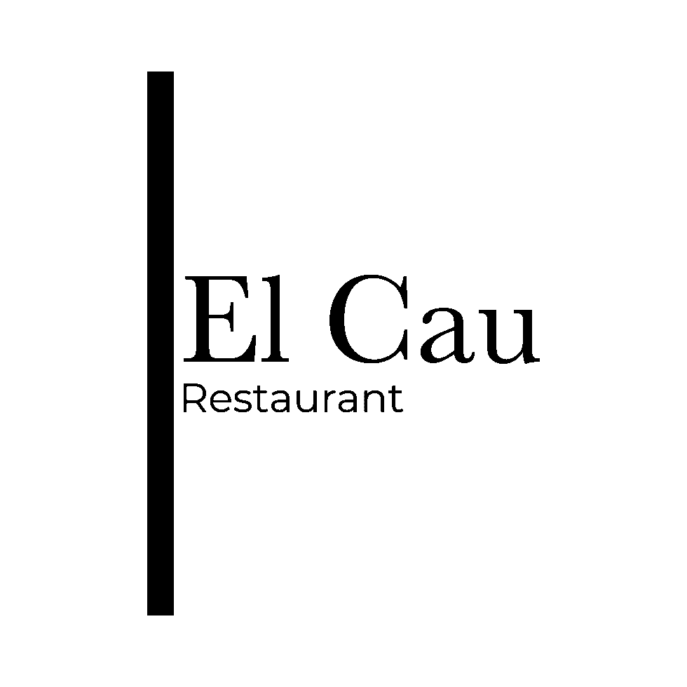 Logotipo para Restaurante El Cau, con el texto “El Cau” y “Restaurante” junto a una barra vertical negra.