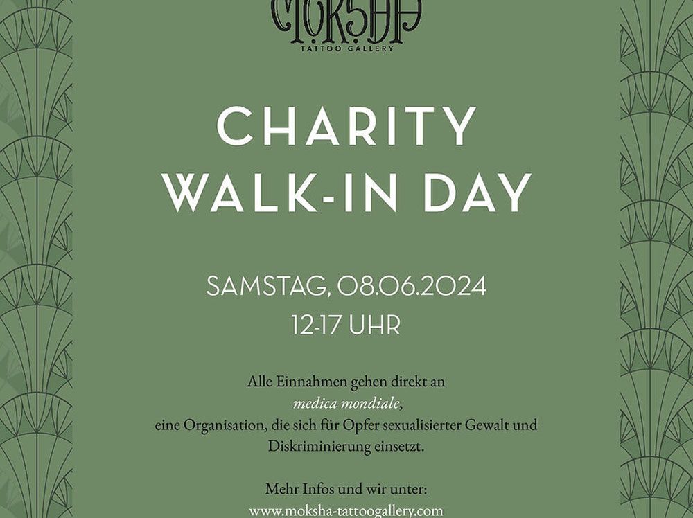 Ein grüner Flyer für einen Wohltätigkeits-Walk-In-Tag.