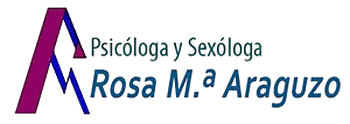 Logotipo de Rosa Ma Araguzo, psicóloga y sexóloga. Presenta una "A" estilizada en morado y azul.