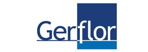 Un logotipo azul y blanco para Gerflor sobre un fondo blanco.