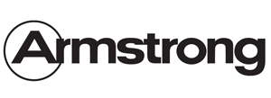 Un logotipo en blanco y negro para Armstrong sobre un fondo blanco.