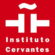 Cuadrado rojo con el logotipo blanco del Instituto Cervantes.