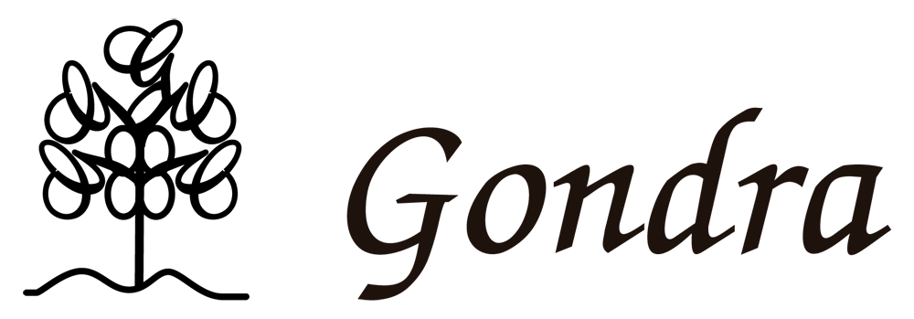 Logotipo con un árbol estilizado y la palabra "Gondra" en fuente cursiva.