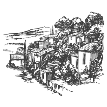 Dessin d'un village de montagne