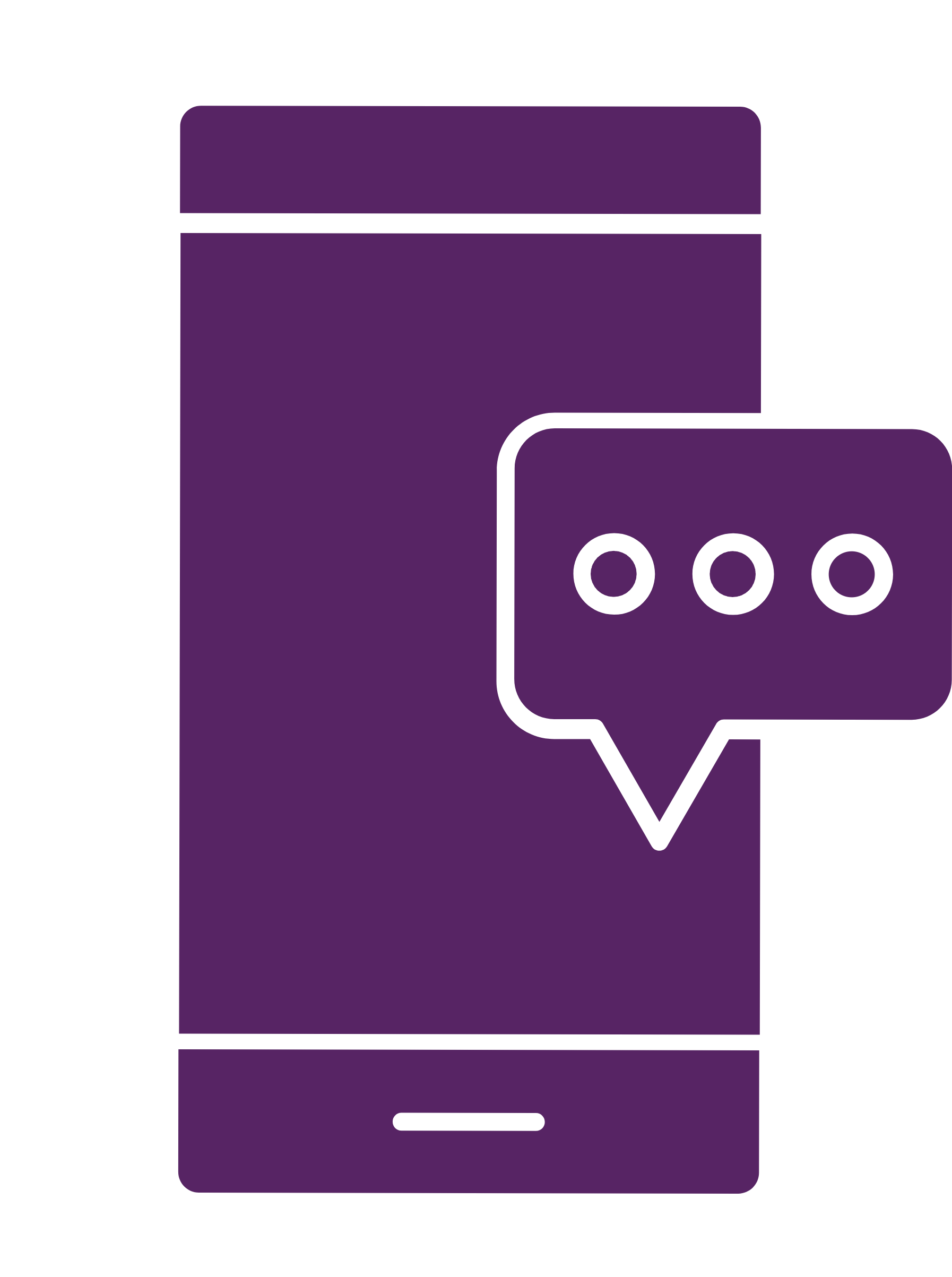 Un teléfono celular morado con un bocadillo de diálogo en la pantalla.