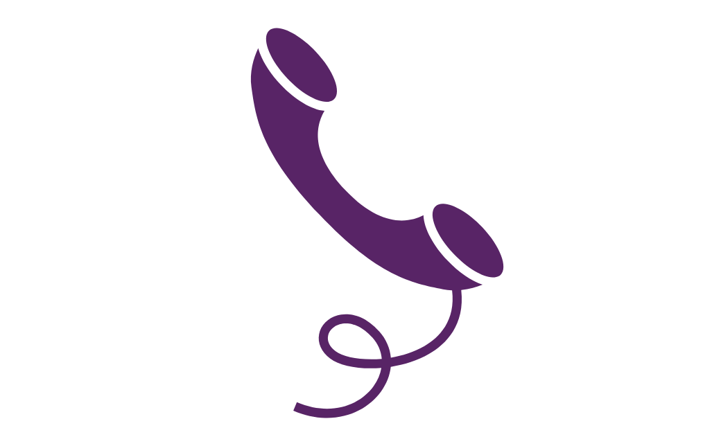 Un icono de teléfono morado sobre un fondo blanco.