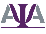 Un logotipo morado y gris para aia sobre un fondo blanco.