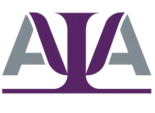 Un logotipo morado y gris para aia sobre un fondo blanco.