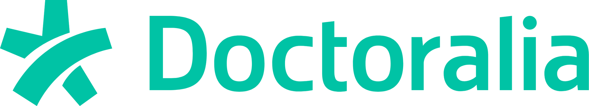 Un logotipo para doctoralia con una flecha verde apuntando hacia abajo.