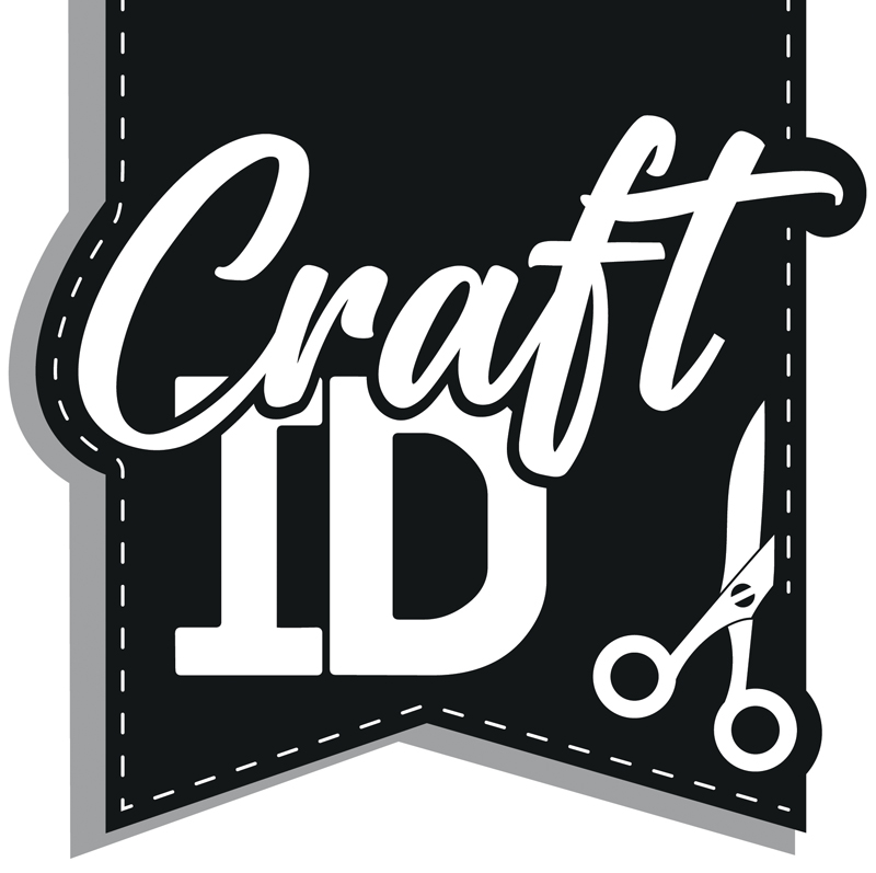 Musta käsityöbannerilogo, jossa valkoinen ”Craft ID” -teksti ja saksikuvake.