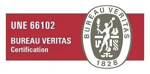 Logotipo de certificación de Bureau Veritas con una bandera roja y la inscripción 