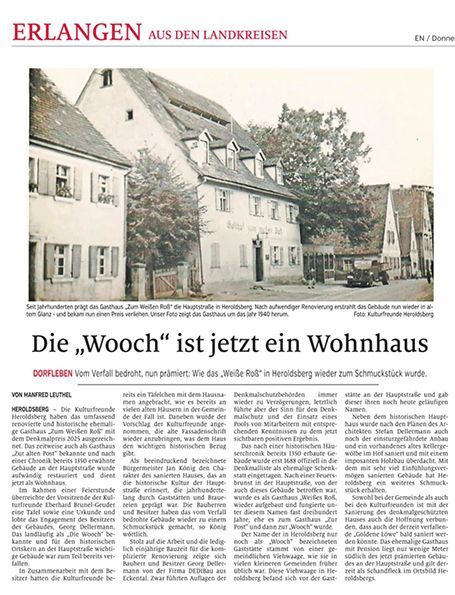 Schwarz-Weiß-Foto eines Gebäudes in Erlangen. Überschrift: „Das ‚Wooch‘ ist jetzt ein Wohnhaus.“