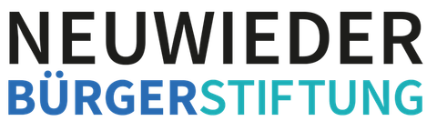 Logo mit der Aufschrift „NEUWIEDER BÜRGERSTIFTUNG“ in schwarzer und blauer Schrift auf weißem Hintergrund