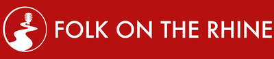 Logo von Folk on the Rhine mit weißer stilisierter Figur und Text auf rotem Hintergrund