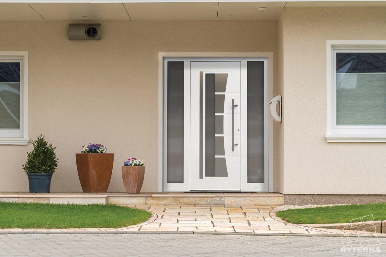 Porte d'entrée métallique avec couleurs gris foncé et gris métallisé
