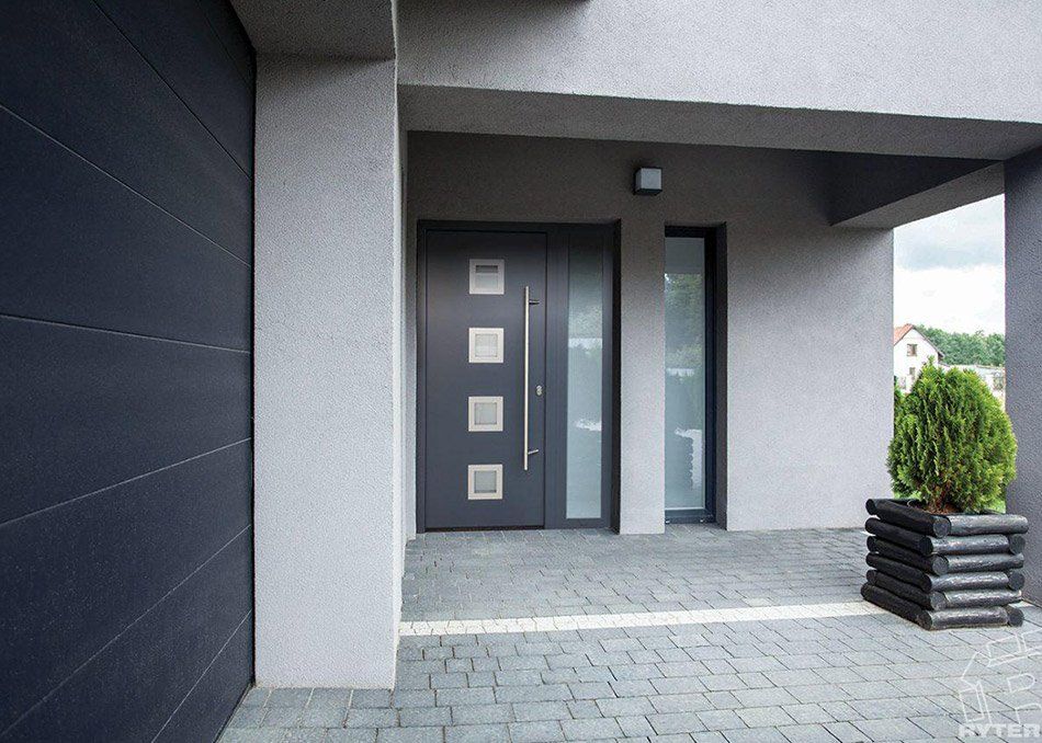 Porte d'entrée et porte de garage bleu sombre en PVC