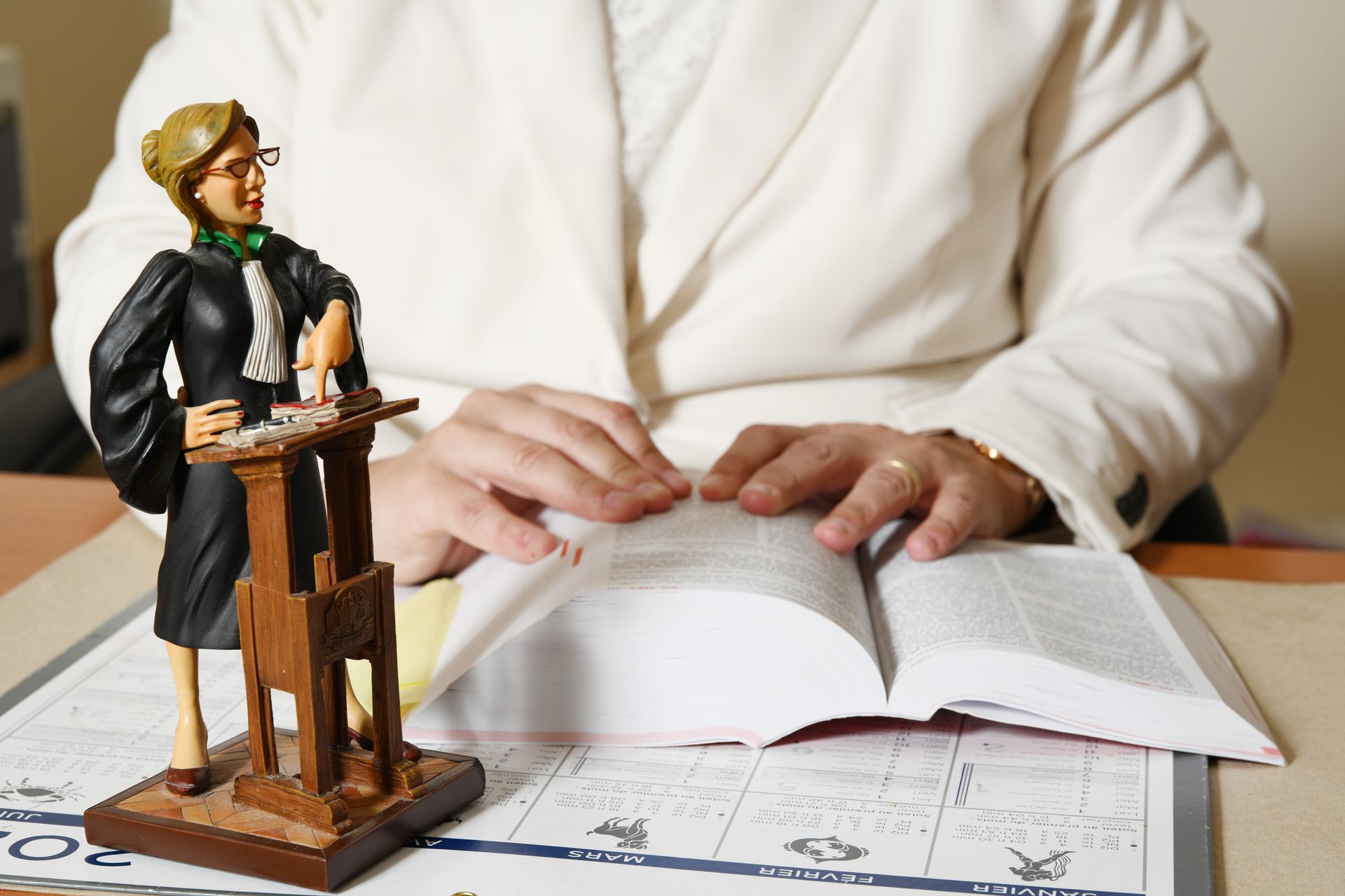 Maître Frédérique Martin consultant le Code pénal