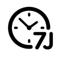 Horloge noire avec un petit signe « 7J », suggérant l'heure ou un format sur 7 jours