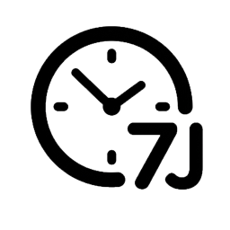 Horloge noire avec un petit signe « 7J », suggérant l'heure ou un format sur 7 jours