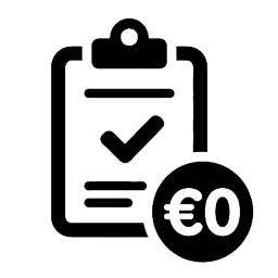 Presse-papiers avec coche et badge 0 €, indiquant un formulaire ou une tâche rempli(e) gratuitement.