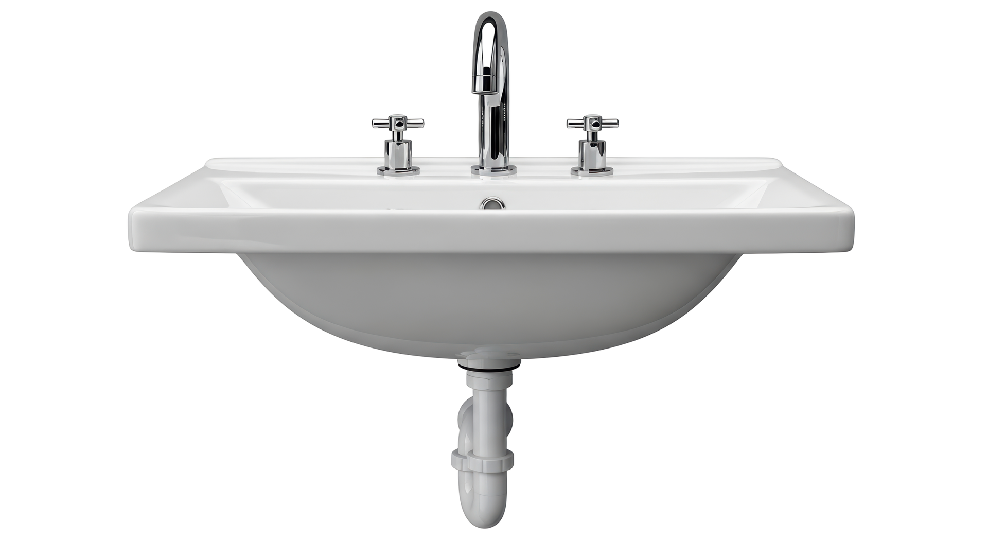 Lavabo blanc avec robinet chromé.