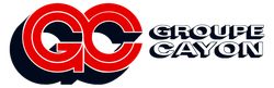 Logo du Groupe Cayon: &laquo;GC&raquo; rouge et bleu fonc&eacute; avec &laquo;GROUPE CAYON&raquo; en blanc.