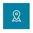 Un icono de un pin de mapa sobre un fondo azul.