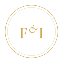 Monogramme « F&I » doré à l'intérieur d'un double cercle fin sur fond blanc