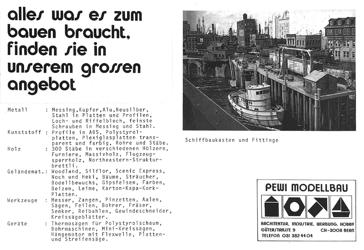 A black and white poster with the words alles was es zum bauen braucht